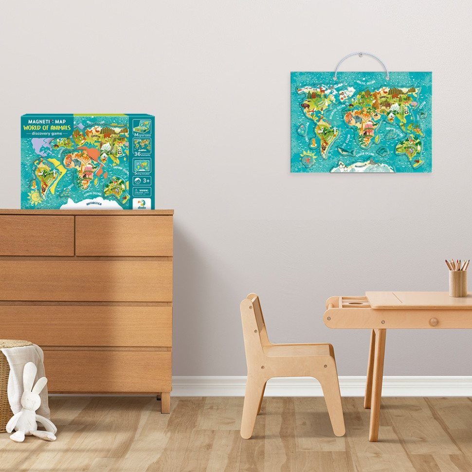 Детская магнитная карта мира животных DoDo Toys 200267, 36 элементов