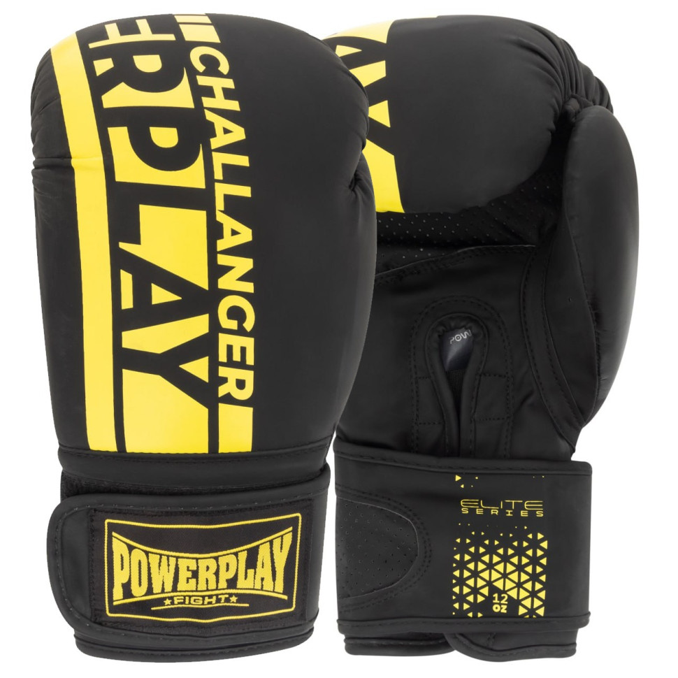 Боксерські рукавички 3086 Matt Challenger PowerPlay PP_3086_16oz_Bl/Yellow, Чорно-Жовті 16 унцій
