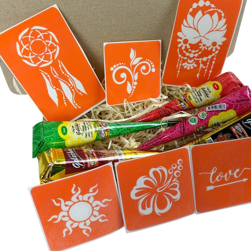 Набір кольорової хни з трафаретами для біо-тату №1 Fresh Tattoo color-henna-set-01