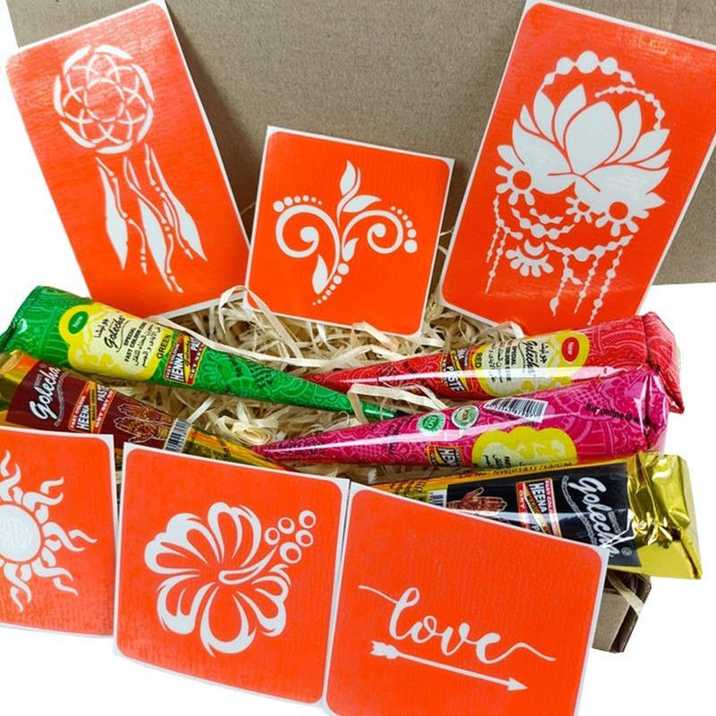 Набір кольорової хни з трафаретами для біо-тату №1 Fresh Tattoo color-henna-set-01