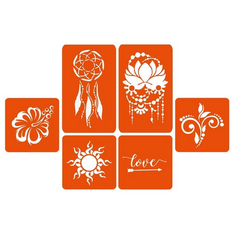 Набір кольорової хни з трафаретами для біо-тату №1 Fresh Tattoo color-henna-set-01
