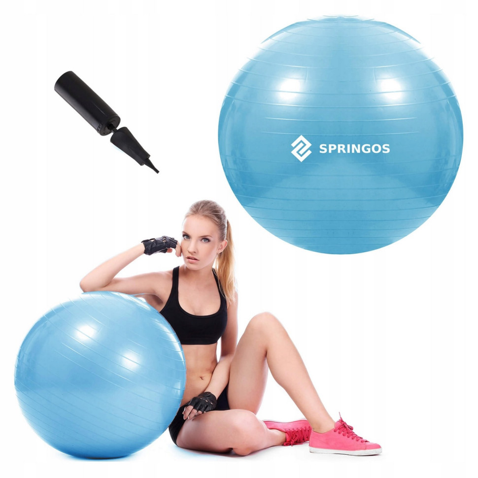 М'яч для фітнесу Anti-Burst Springos FB0006 Sky Blue 55 см