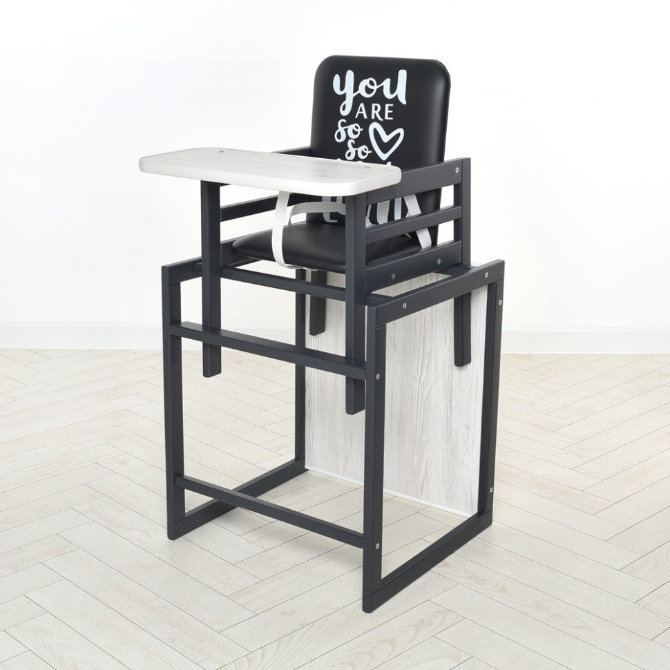 Стільчик для годування Bambi Graphite аляска, для годування, зі столиком, чорний+білий