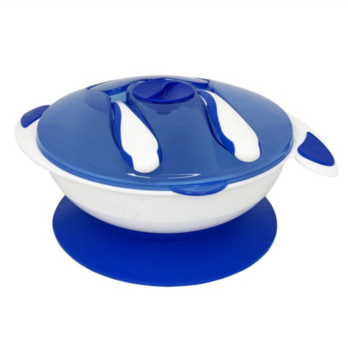 Тарелка на присоске с ложкой и вилкой Mega Zayka MGZ-0109(Blue) 350 мл