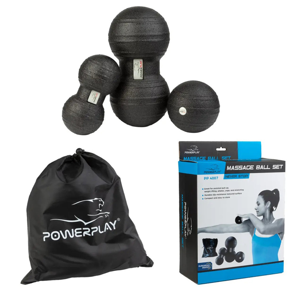 Набор массажных мячиков PowerPlay PP_4007_Black(3pcs), Черные (3 шт)