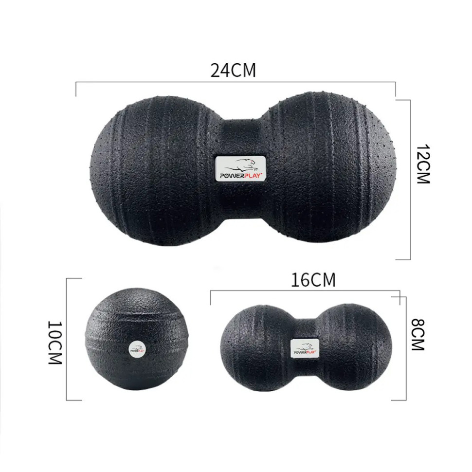 Набор массажных мячиков PowerPlay PP_4007_Black(3pcs), Черные (3 шт)