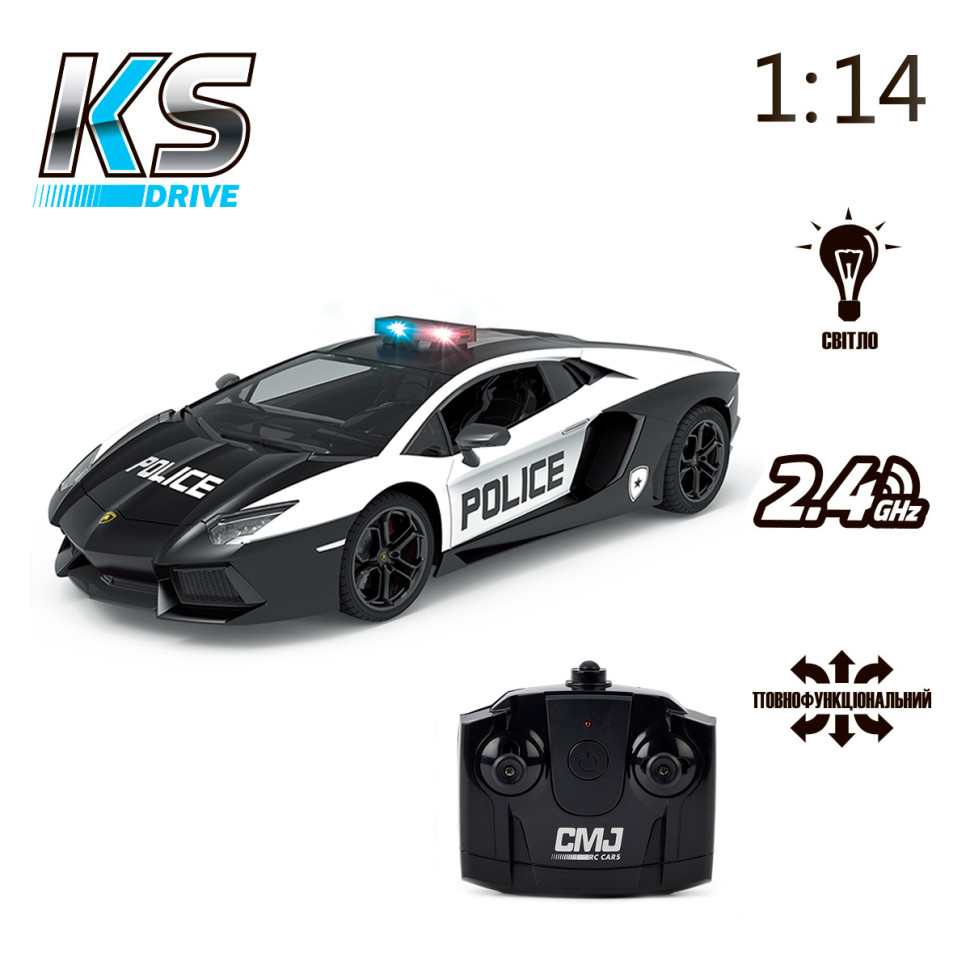 Автомобіль на радіокеруванні LAMBORGHINI AVENTADOR POLICE KS DRIVE 114GLPCWB з мигалками