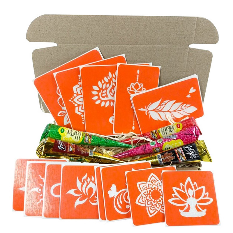 Набір кольорової хни з трафаретами для біо-тату №4 Fresh Tattoo color-henna-set-04
