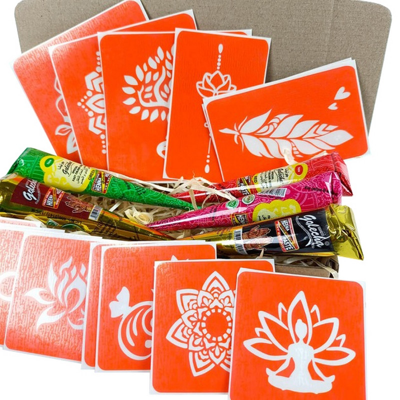Набір кольорової хни з трафаретами для біо-тату №4 Fresh Tattoo color-henna-set-04