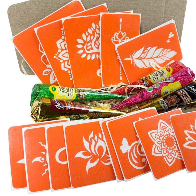 Набір кольорової хни з трафаретами для біо-тату №4 Fresh Tattoo color-henna-set-04