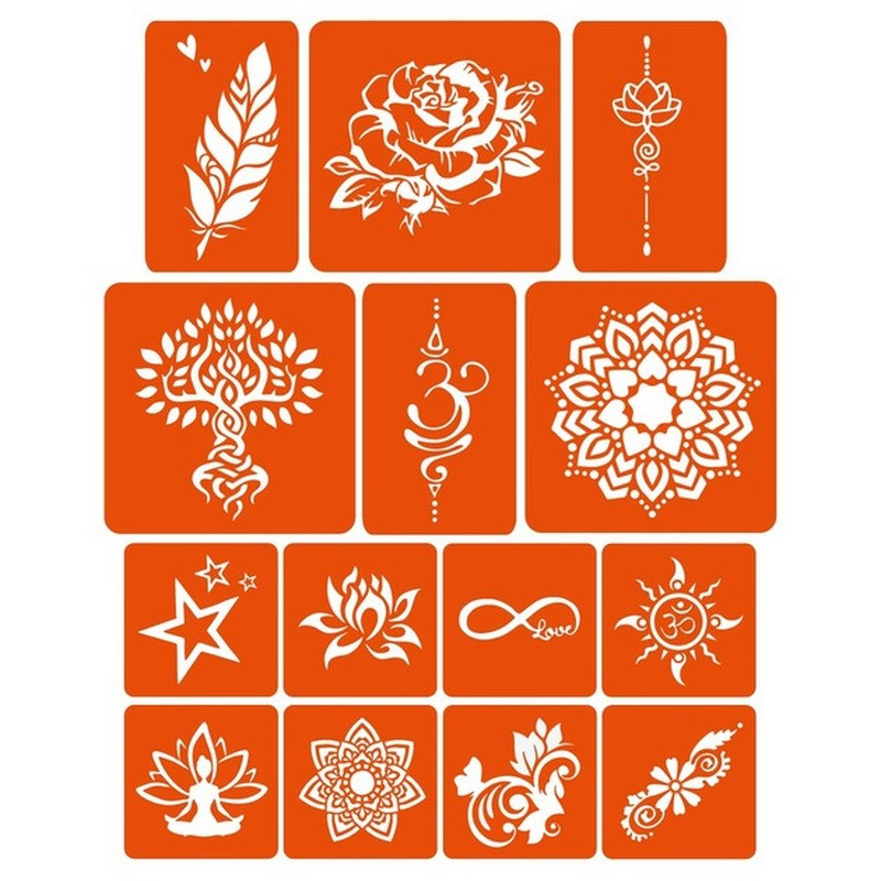 Набір кольорової хни з трафаретами для біо-тату №4 Fresh Tattoo color-henna-set-04