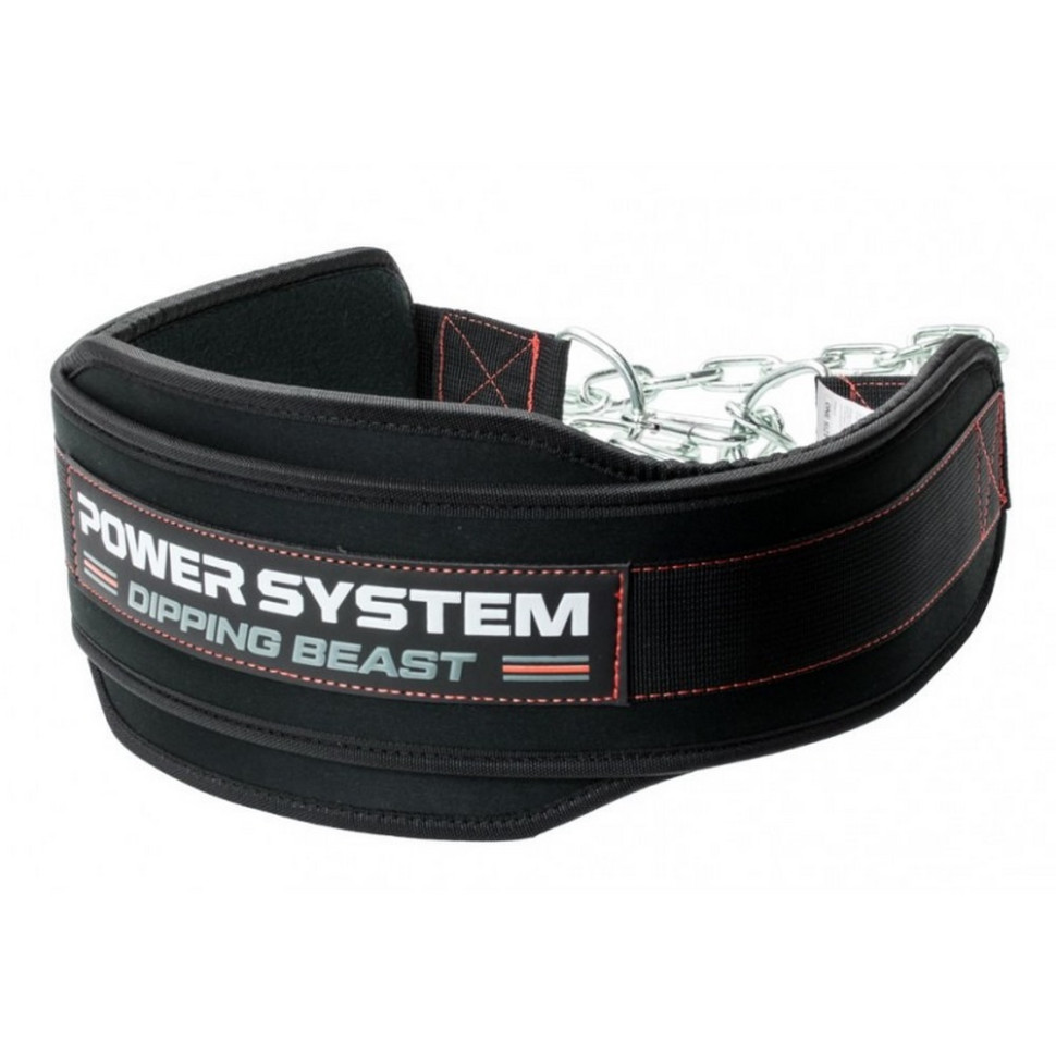 Пояс для отягощений с цепью PS-3860 Dipping Beast Power System PS-3860_Black/Red, Black/Red