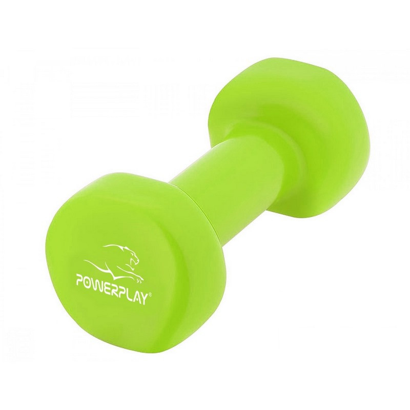 Гантель виниловая PowerPlay PP_4103_1,5kg, Зеленая 1,5 кг