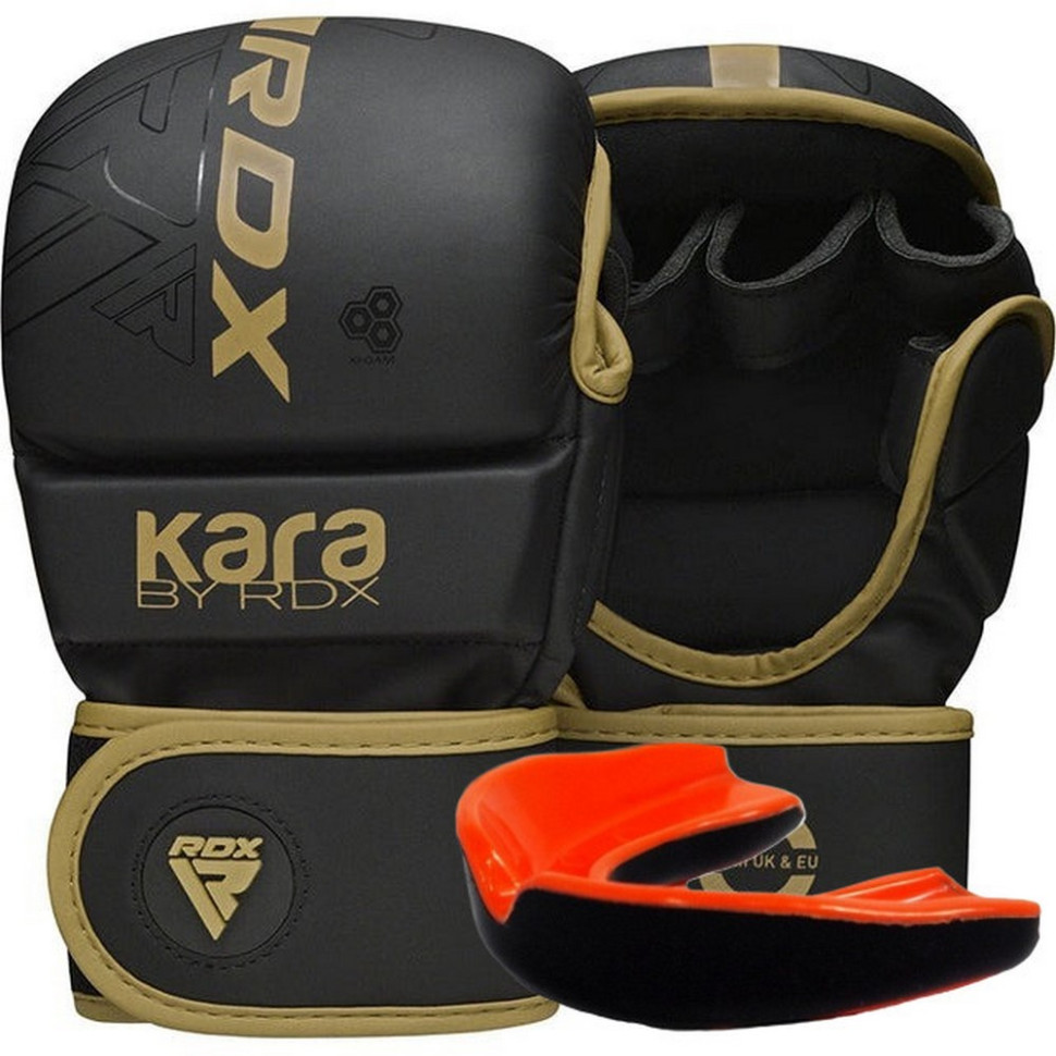Перчатки для ММА F6 KARA Matte RDX Inc Limited GSR-F6MGL-S/M+ Golden, S/M (капа в комплекте)