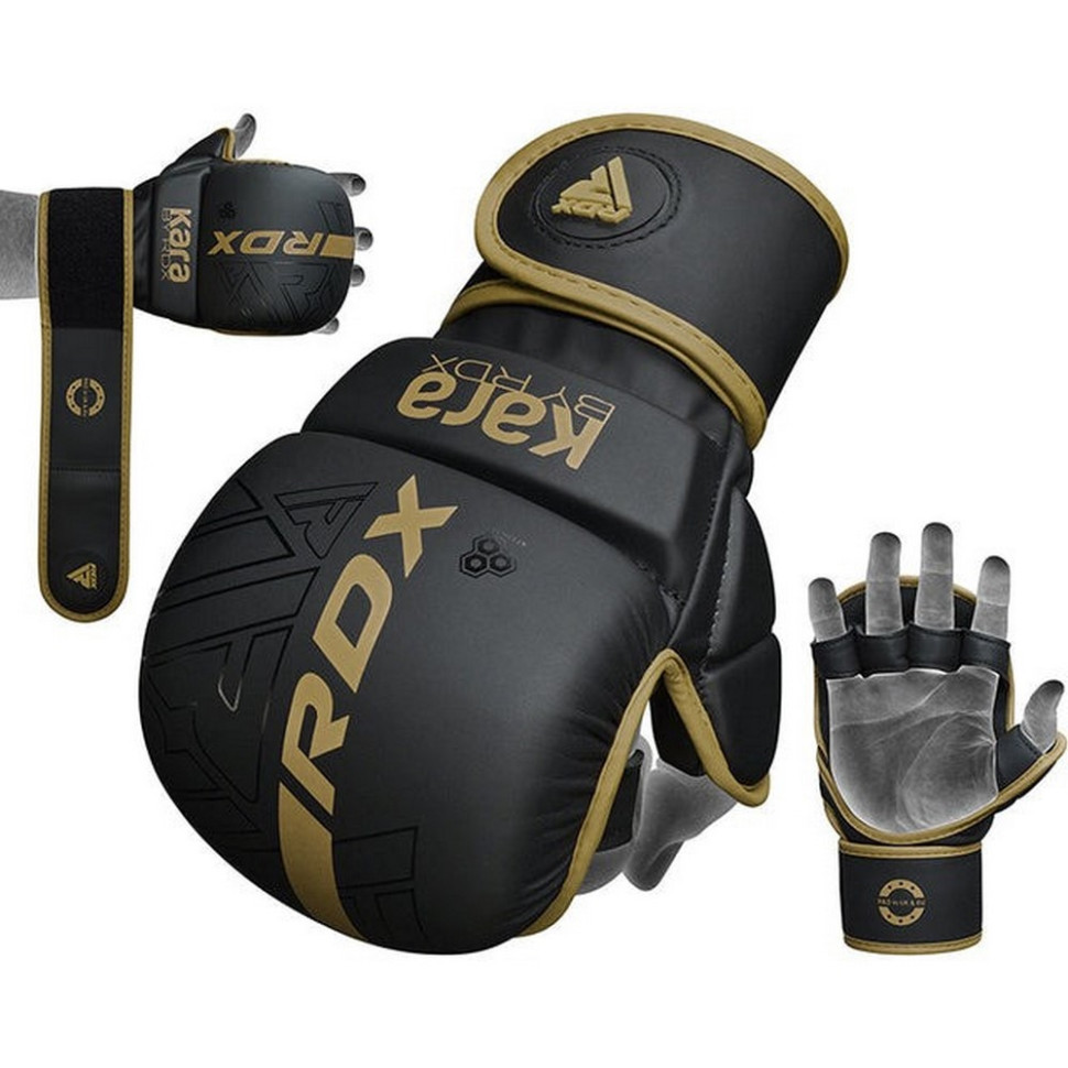 Перчатки для ММА F6 KARA Matte RDX Inc Limited GSR-F6MGL-S/M+ Golden, S/M (капа в комплекте)