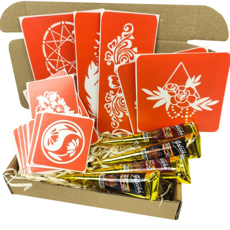 Набір кольорової хни з трафаретами для біо-тату №6 Fresh Tattoo color-henna-set-06