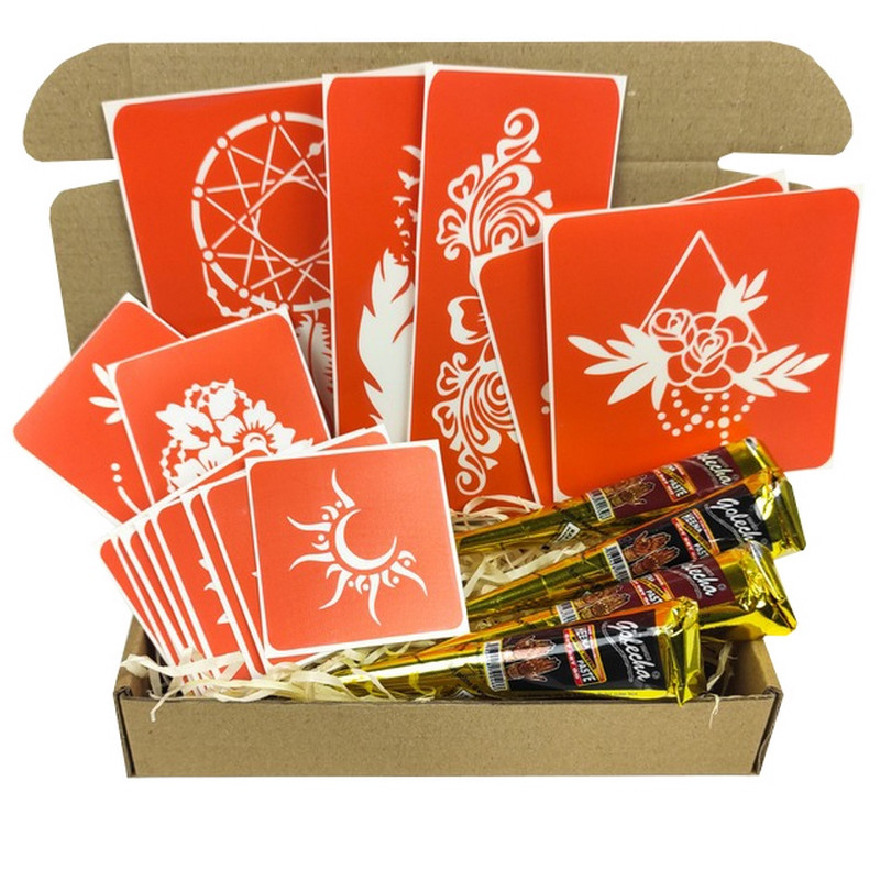 Набір кольорової хни з трафаретами для біо-тату №6 Fresh Tattoo color-henna-set-06