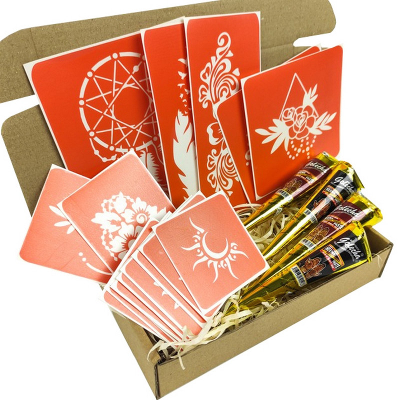 Набір кольорової хни з трафаретами для біо-тату №6 Fresh Tattoo color-henna-set-06