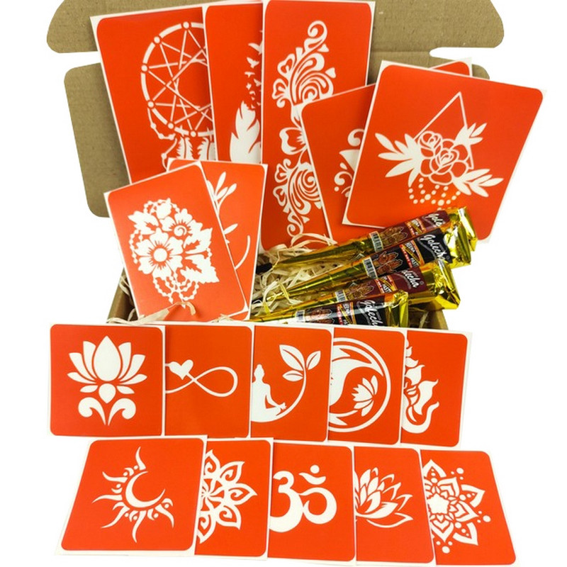 Набір кольорової хни з трафаретами для біо-тату №6 Fresh Tattoo color-henna-set-06