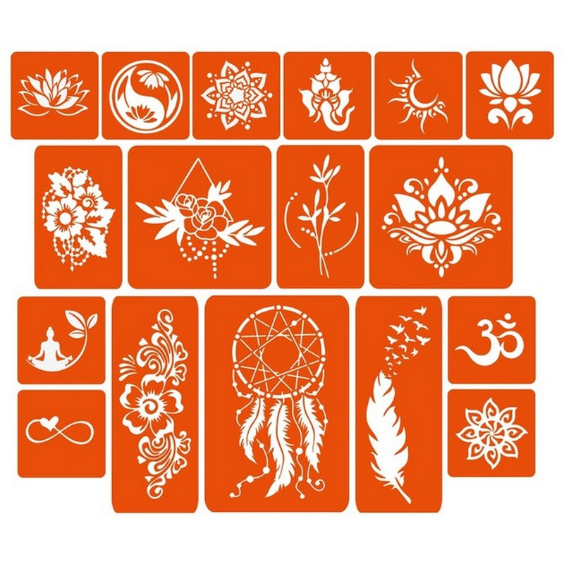 Набір кольорової хни з трафаретами для біо-тату №6 Fresh Tattoo color-henna-set-06