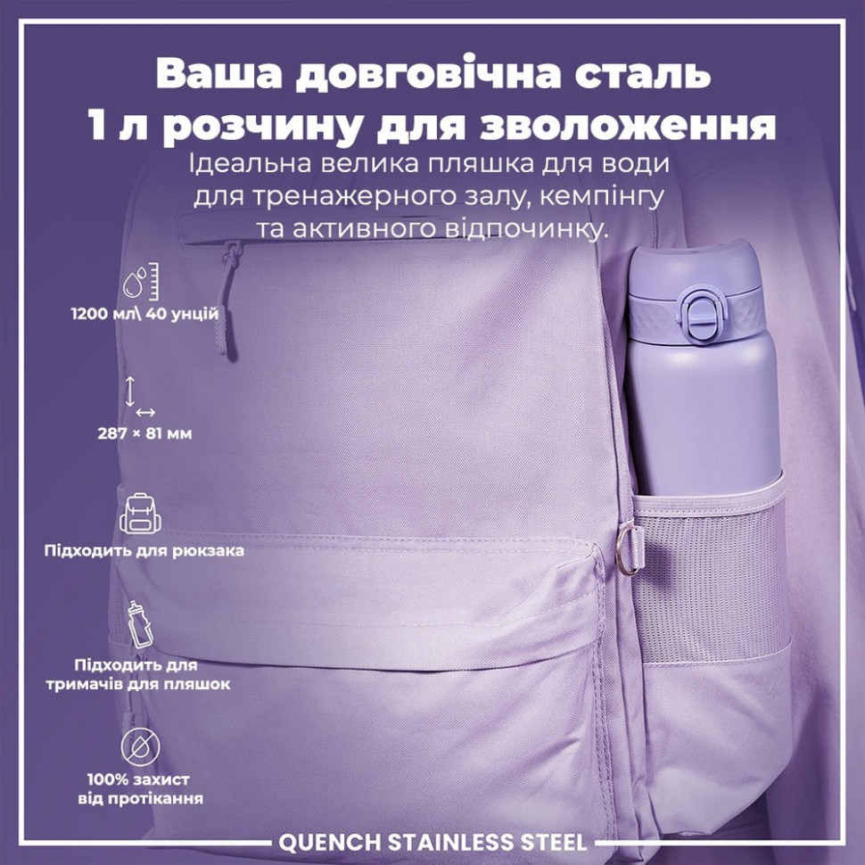 Пляшка для води металева Stainless Steel ION8 I8SS1000PERI 1200 мл, Periwinkle