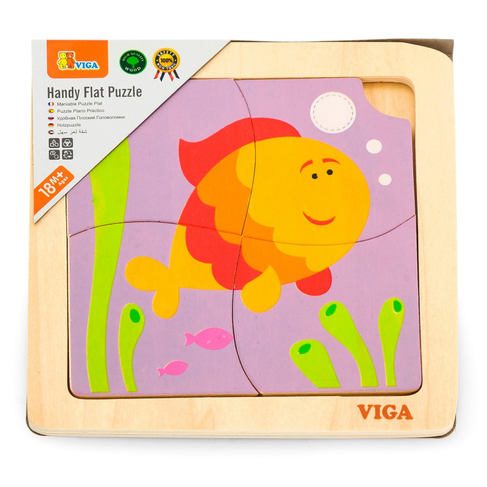 Деревянный мини-пазл Рыбка Viga Toys 50144, 4 элемента