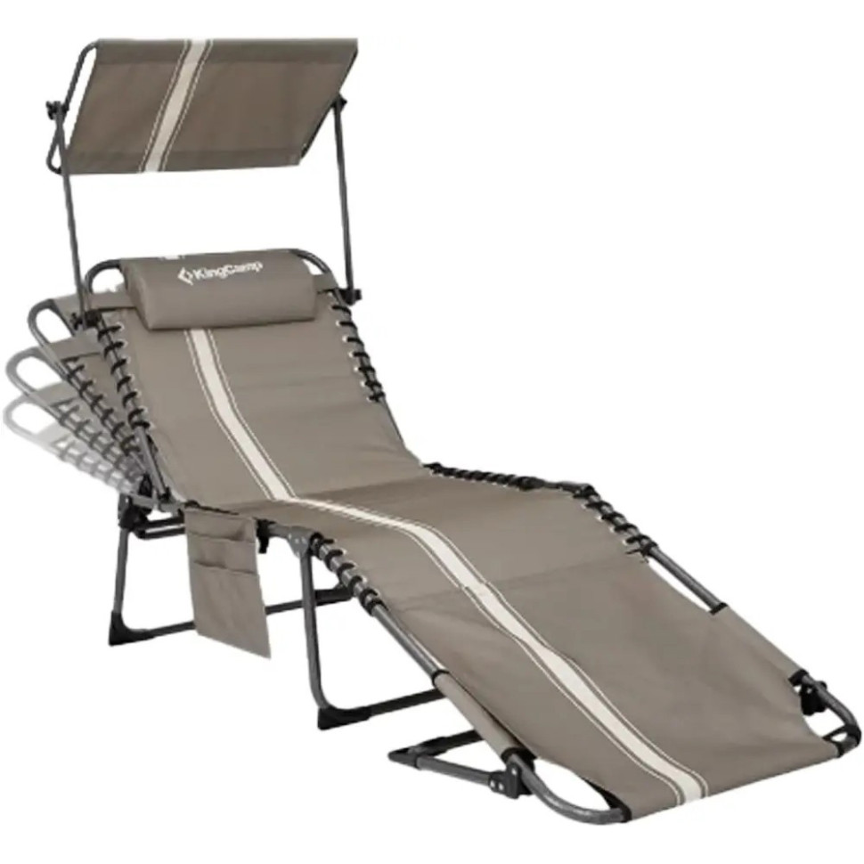 Шезлонг раскладной туристический Magnolia B10 Plus KingCamp KC2520_GREY/WHITE, до 120 кг