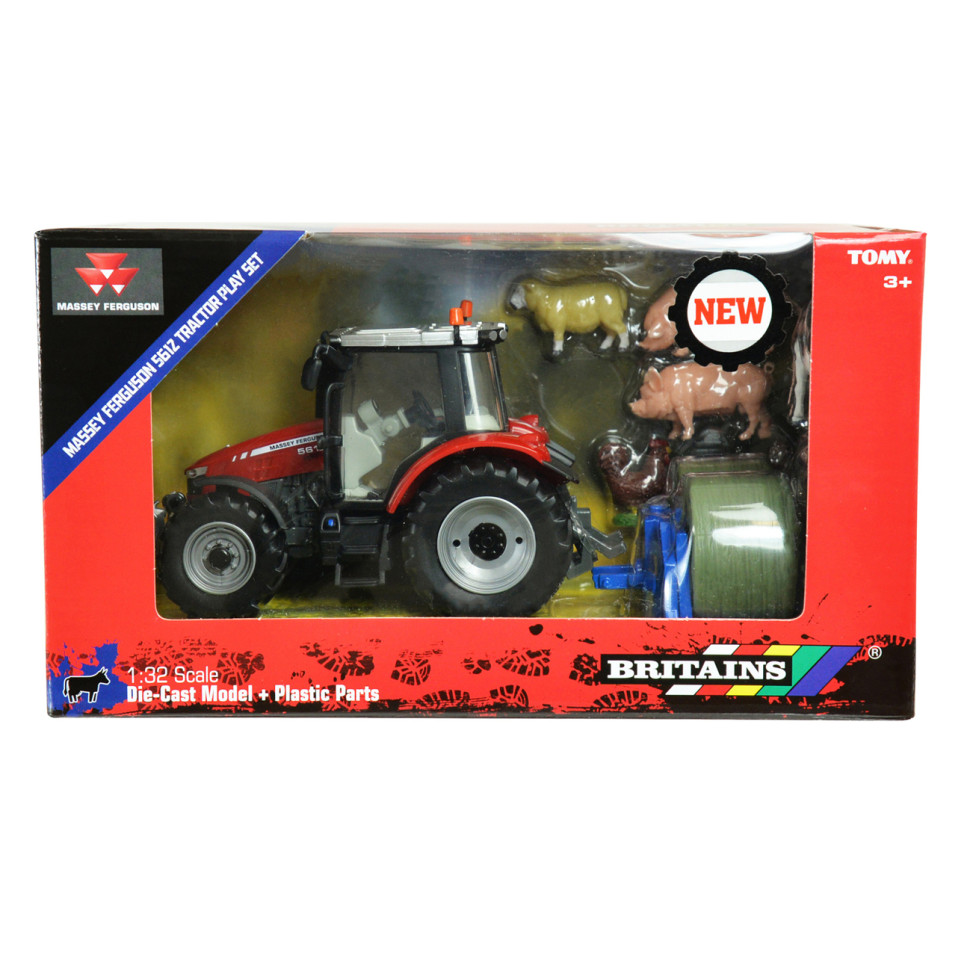 Игровой набор Модель трактор Massey Ferguson 5612 Britains 43205B 1:32 с вилами и фигурками