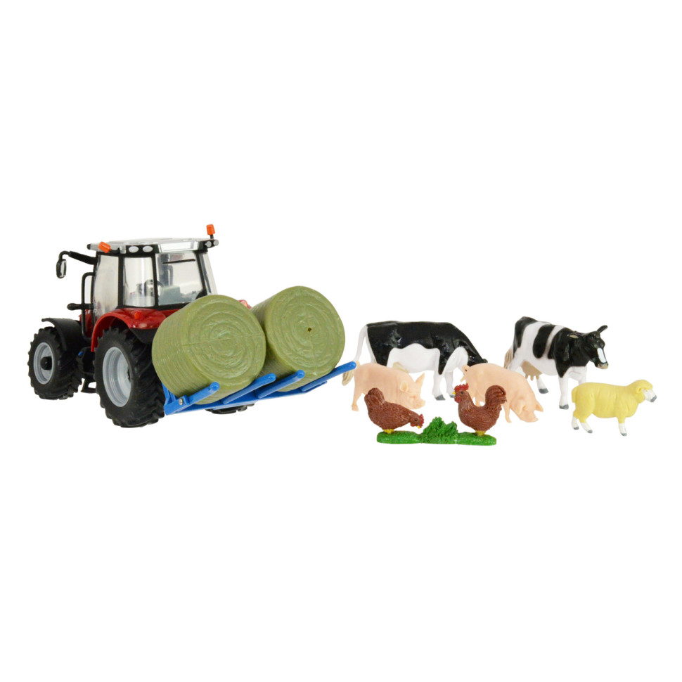 Игровой набор Модель трактор Massey Ferguson 5612 Britains 43205B 1:32 с вилами и фигурками