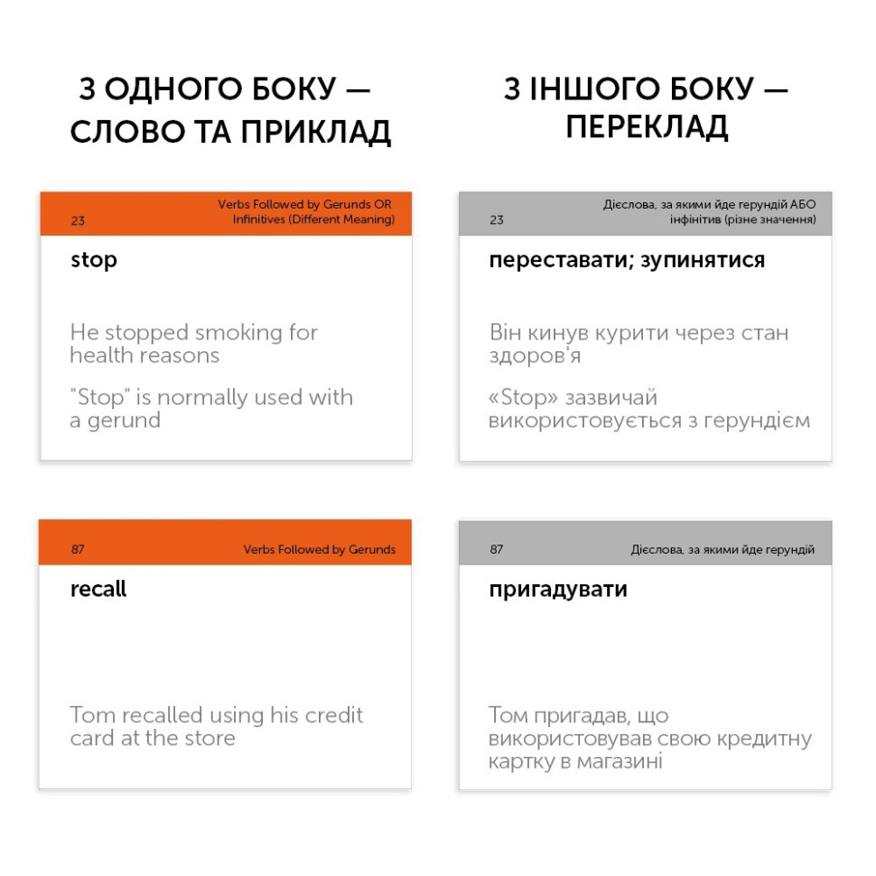 Карточки для изучения английского языка GERUND AND INFINITIVE VOL.1 English Student 591225993 англ 105 карток