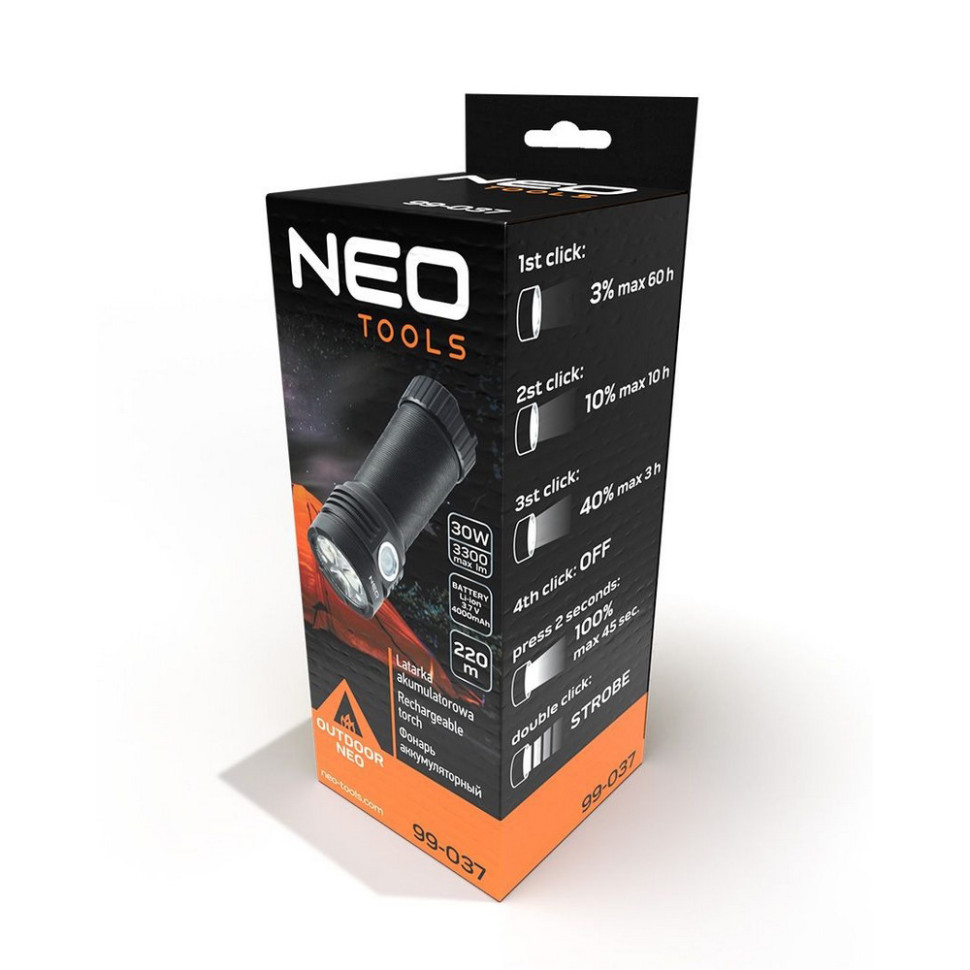 Фонарь ручной аккумуляторный Neo Tools 99-037 черный 3300 люмен