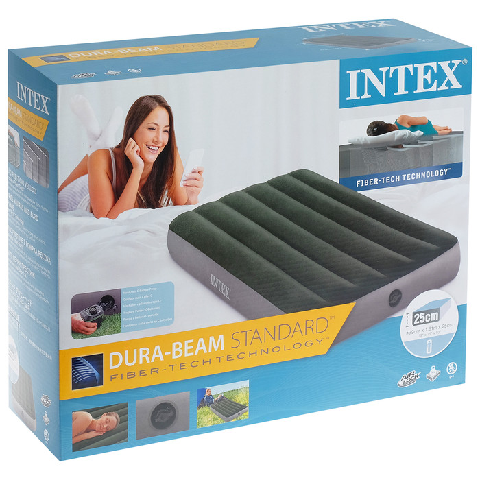 Надувний матрац Intex 64777 Зелений 99х191х25см. Насос на батарейках