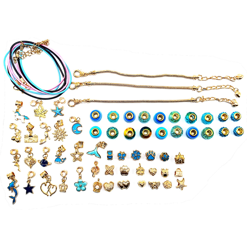 Набор для создания браслетов Pandora Bambi THE BEST GOLD(Blue) с подвесками