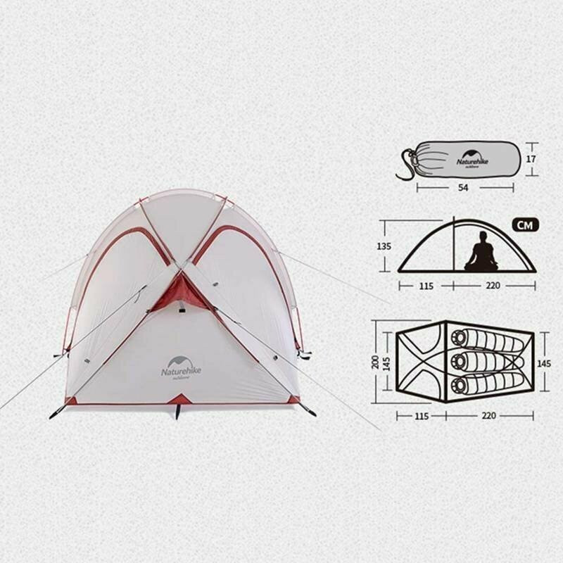 Палатка сверхлегкая четырехместная Naturehike Hiby NH19ZP005 с футпринтом 40D серо-красная