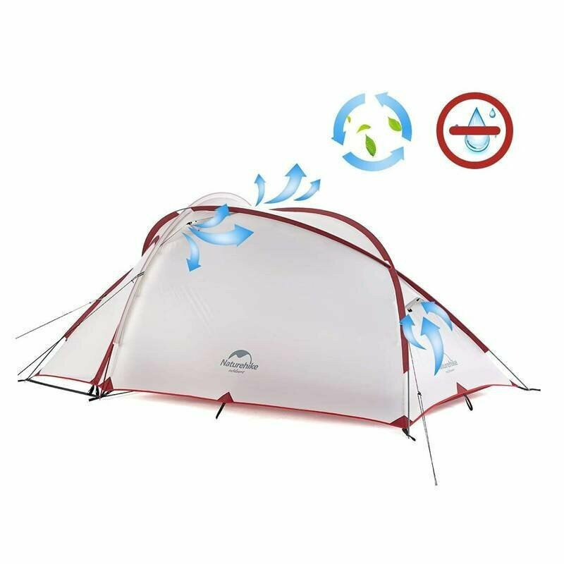 Палатка сверхлегкая четырехместная Naturehike Hiby NH19ZP005 с футпринтом 40D серо-красная