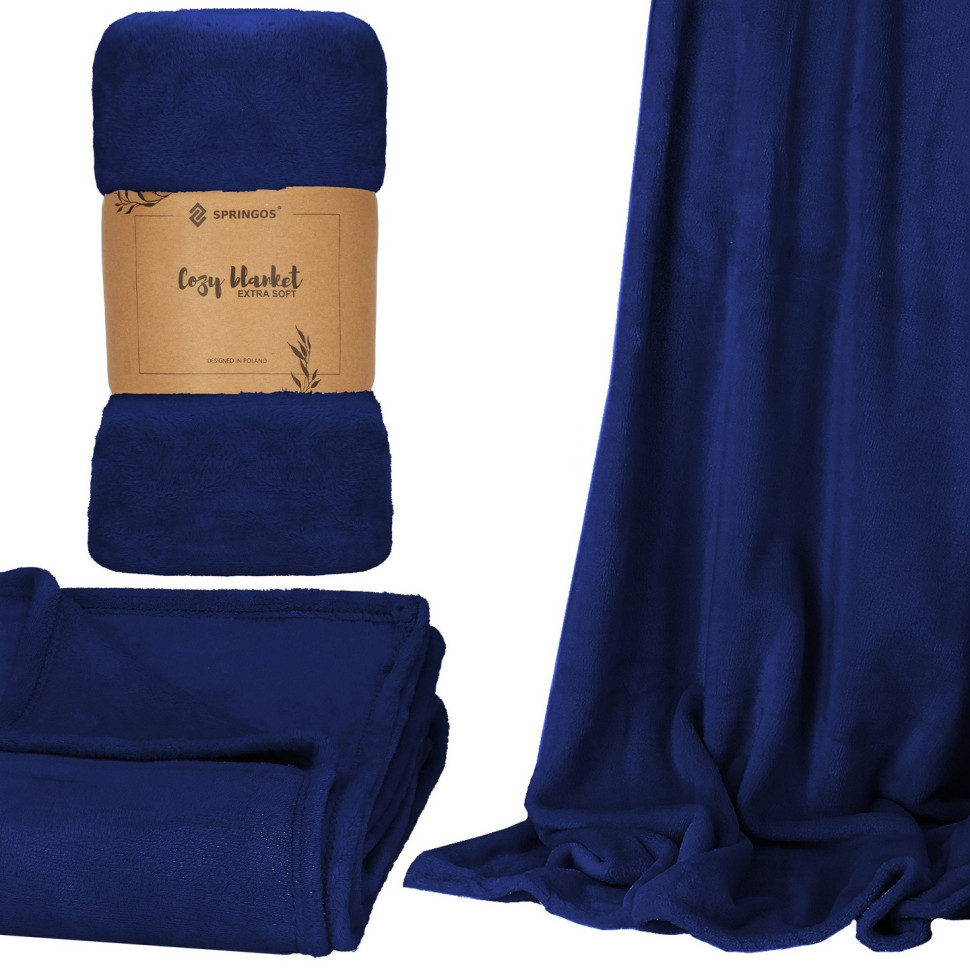 Плед-покрывало Extra Soft Springos HA7194 темно-синий 200 x 220 см 