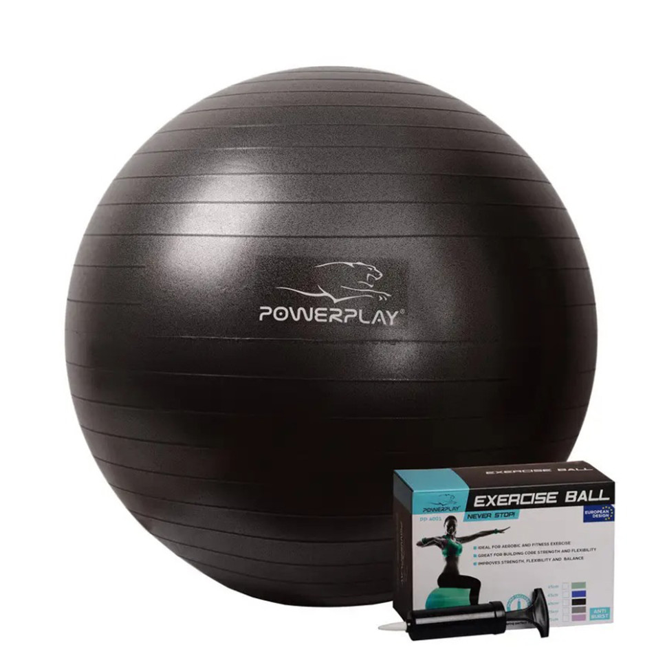 М'яч для фітнесу та гімнастики PowerPlay PP_4001_65_Black, чорний, насос