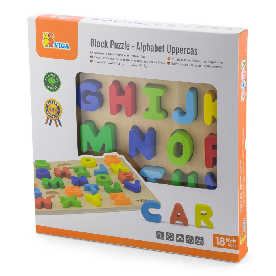 Дерев'яний пазл Англійська абетка Viga Toys 50124 великі літери