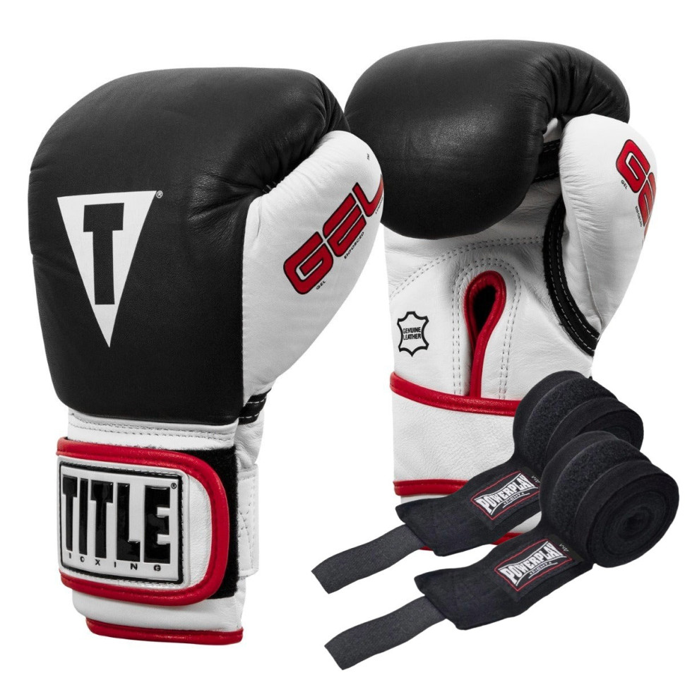 Боксерские перчатки Boxing Gel World TITLE GTWBG M BK 12 унций (бинты в комплекте)