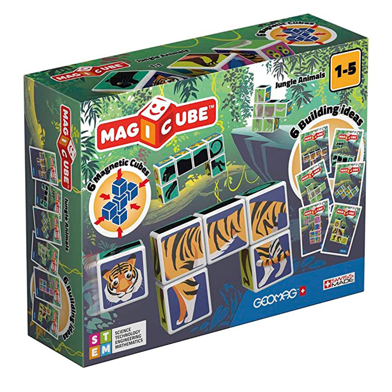 Будівельний магнітный конструктор Geomag MAGICUBE 145GM JungleAnimals + 9 cards
