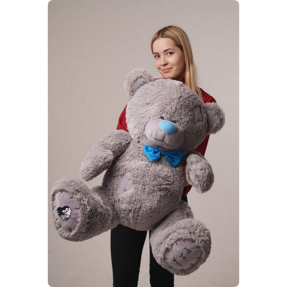 Ведмедик плюшевий Me To You Yarokuz YK0105 сірий з латками 100 см