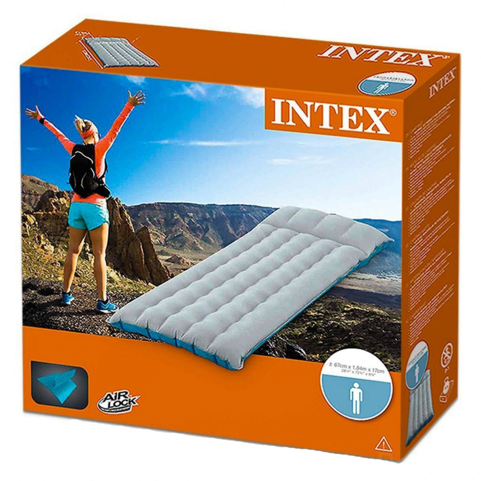 Надувной матрас Intex 67997 Серый 67х184х17 см. Подголовник                  