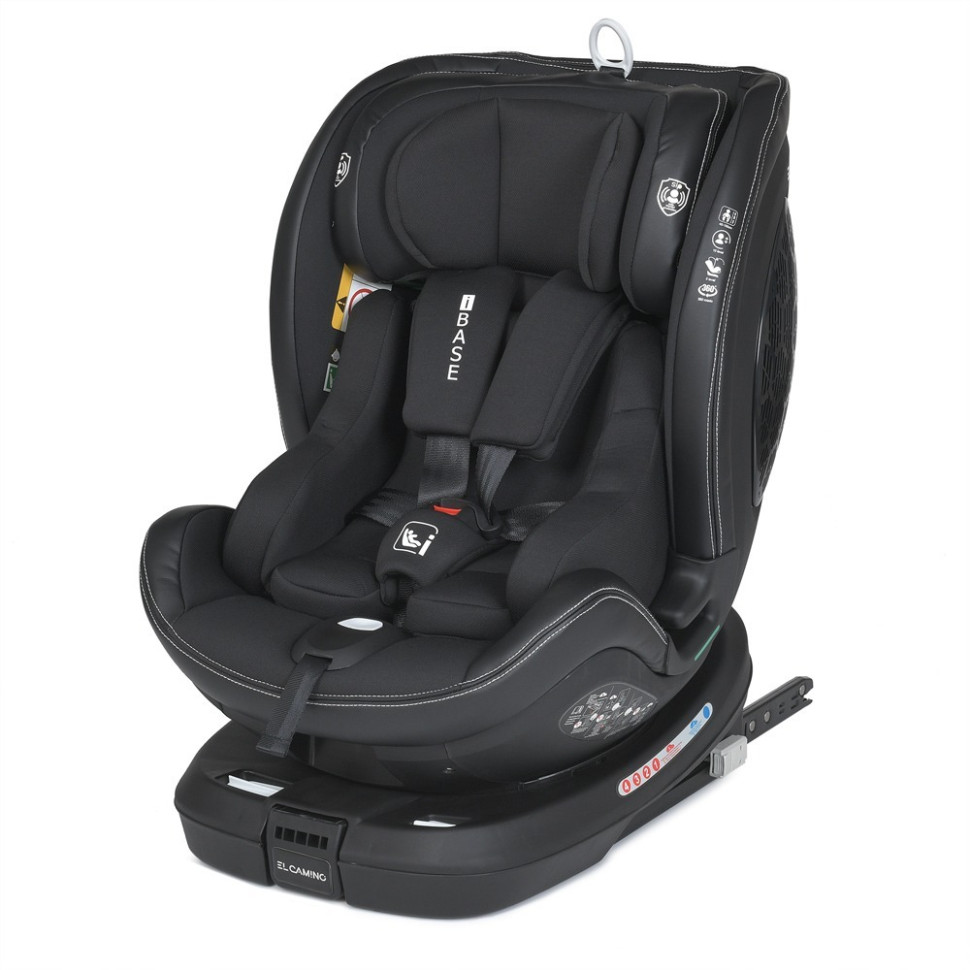 Детское автокресло El Camino ME 1109 i-BASE Jet Black, i-SIZE R129, фаза 1,2 (рост ребенка 40-150см)