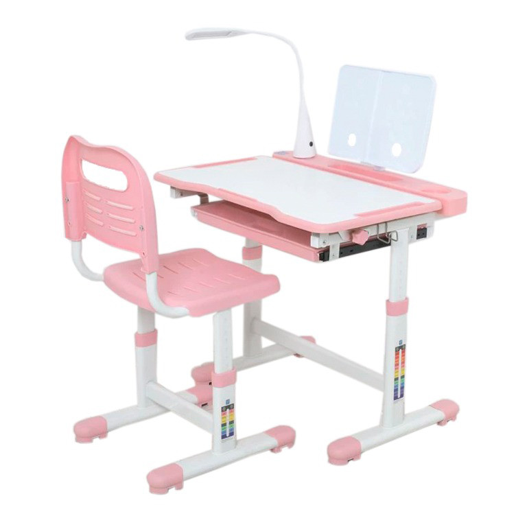 Детская парта Bambi M 5068-8-2 со стулом, регул.высота, розовый, подставка для книги, лампа