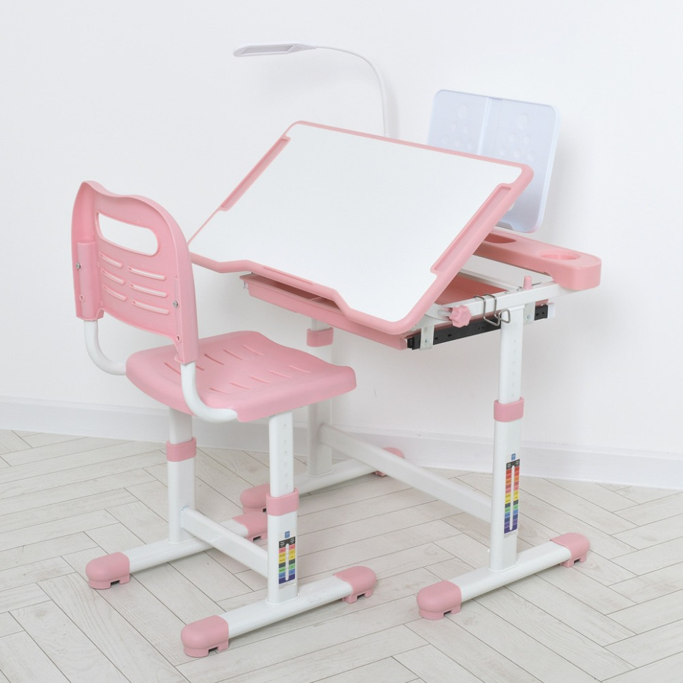 Детская парта Bambi M 5068-8-2 со стулом, регул.высота, розовый, подставка для книги, лампа