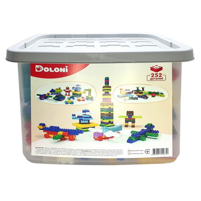 Дитячий блочний конструктор Doloni 013999/03 у пластиковому боксі, 252 деталі