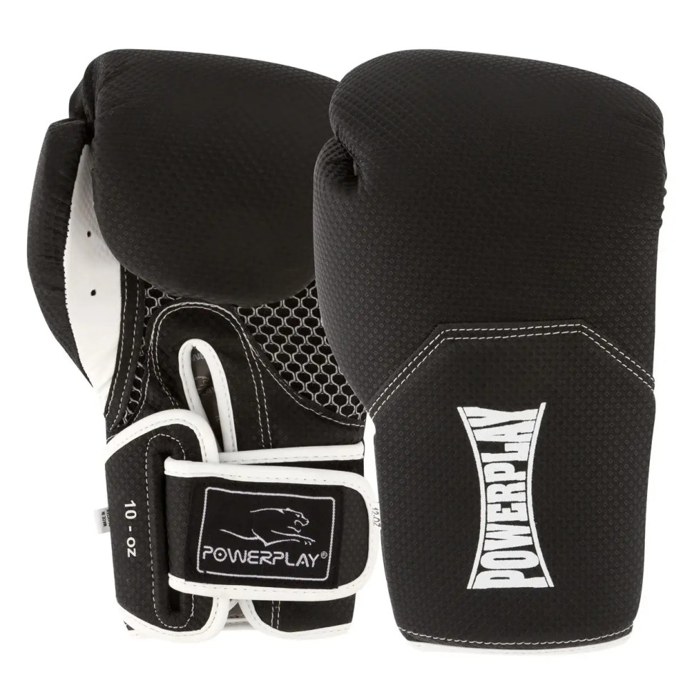 Боксерские перчатки Evolutions PowerPlay PP_3011_10oz_BI/White, черно-белый карбон 10 унций