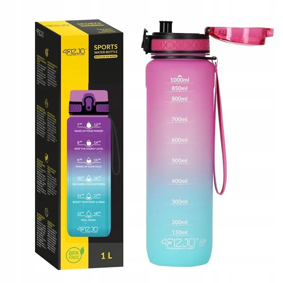 Спортивна пляшка для води 4FIZJO 4FJ0630 Pink/Sky Blue 1000 мл