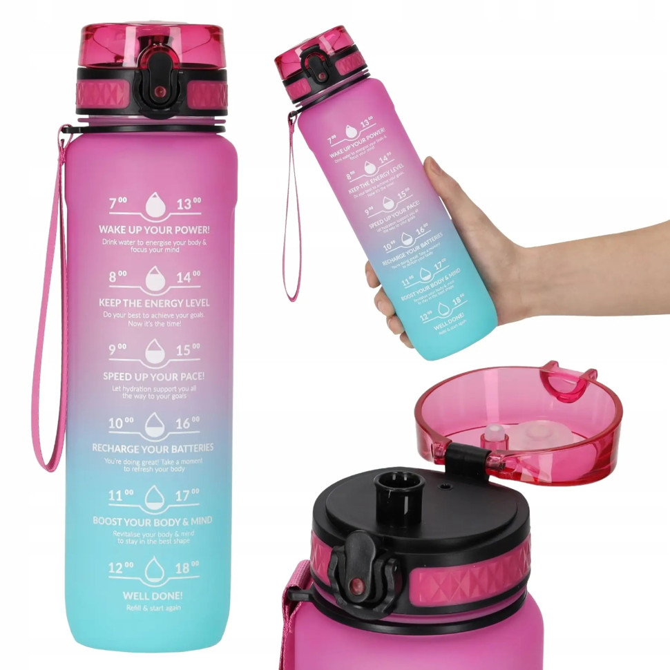 Спортивна пляшка для води 4FIZJO 4FJ0630 Pink/Sky Blue 1000 мл