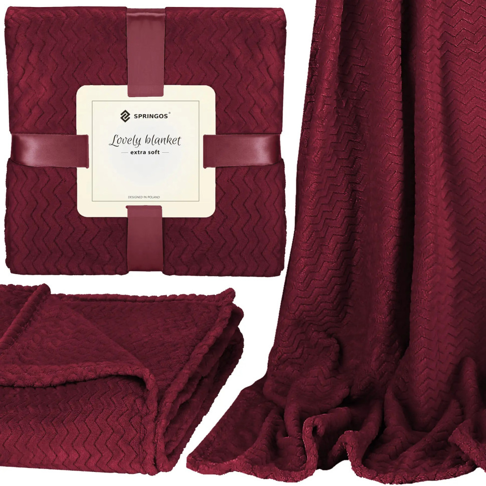 Плед-покрывало Extra Soft Springos HA7161 темно-красный 200x220 см